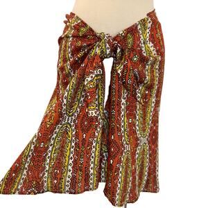 Anthropologie Boho Swim Coverup Skirt Tie Waist Rust Orange Yellow Large